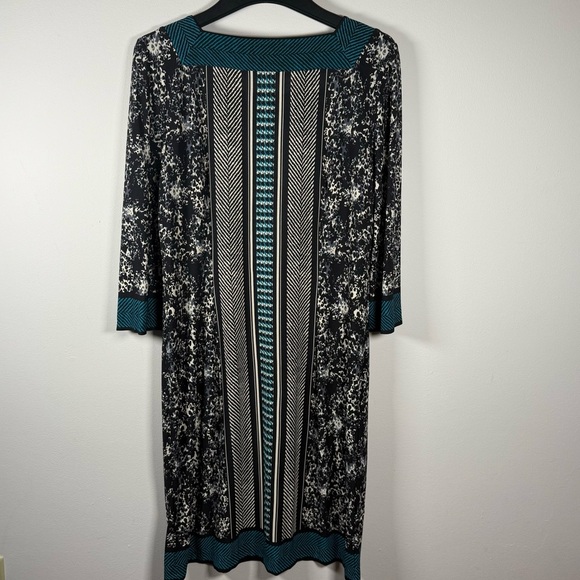 Sandra Darren Sheath Tribal 3/4 Sleeves Swuare Neck Dress Size 12 - Picture 9 of 9